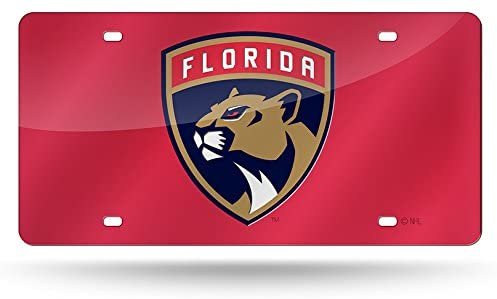 Florida Panthers Premium Laser Cut Tag License Plate, Red Mirrored Acrylic Inlaid, 12x6 Inch