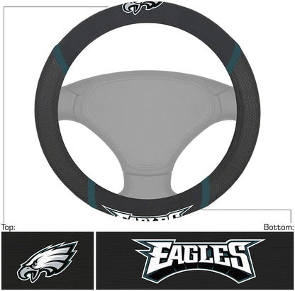 Philadelphia Eagles Steering Wheel Cover Premium Embroidered Black 15 Inch
