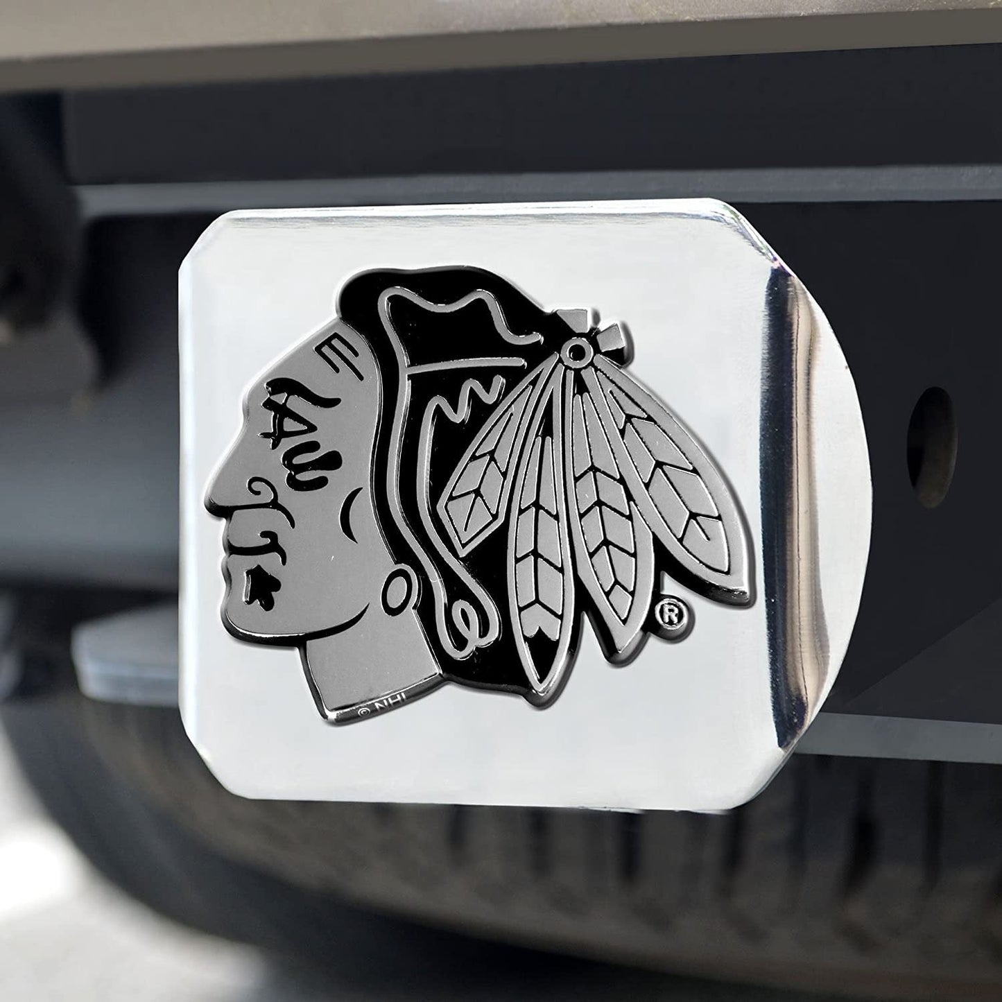 Chicago Blackhawks Hitch Cover Solid Metal with Raised Chrome Metal Emblem 2" Square Type III