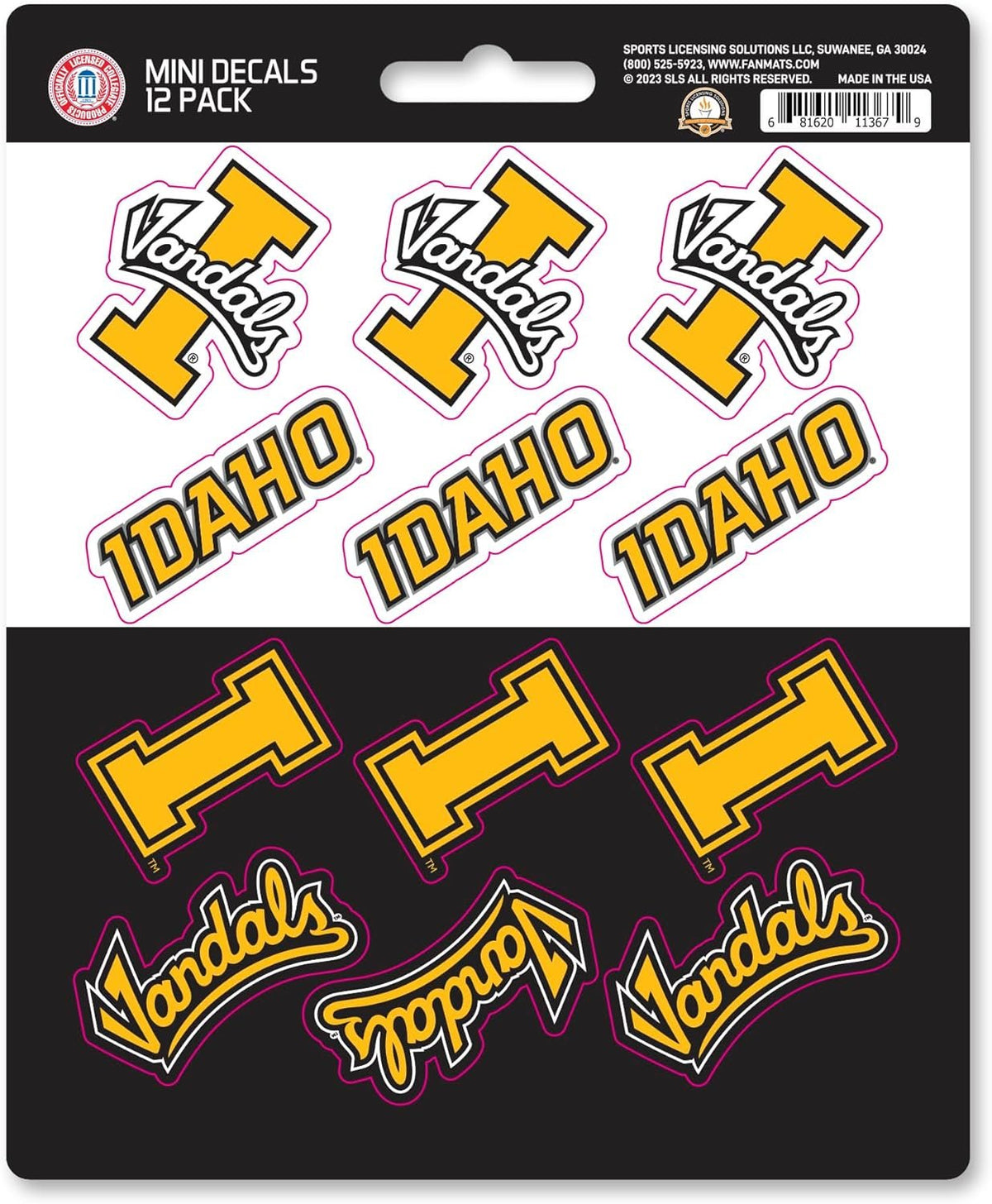 University of Idaho Vandals 12-Piece Mini Decal Sticker Set, 5x6 Inch Sheet, Gift for football fans for any hard surfaces around home, automotive, personal items