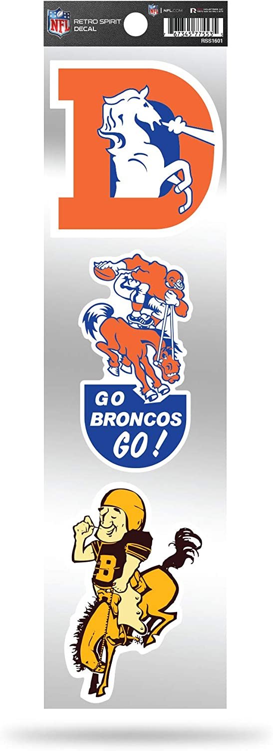 NFL Denver Broncos NFL 3-Piece Retro Spirit Decals, Team Color, Size of individual decals will vary