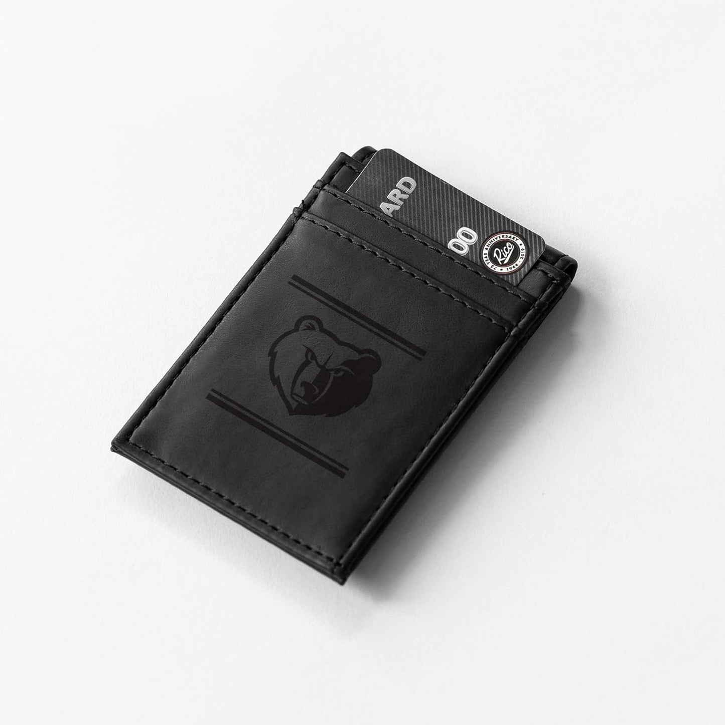 Memphis Grizzlies Premium Black Leather Wallet, Front Pocket Magnetic Money Clip, Laser Engraved, Vegan
