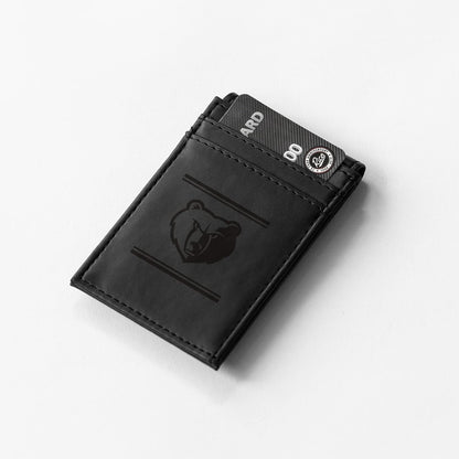 Memphis Grizzlies Premium Black Leather Wallet, Front Pocket Magnetic Money Clip, Laser Engraved, Vegan