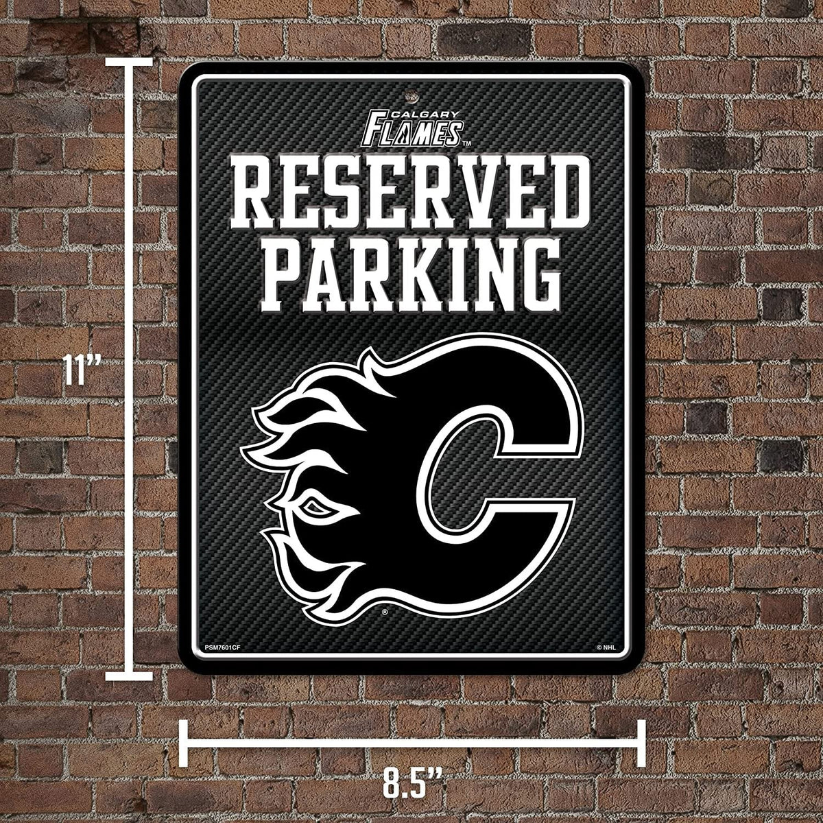 Calgary Flames Metal Parking Sign, Carbon Fiber Design 8.5x11 Inch