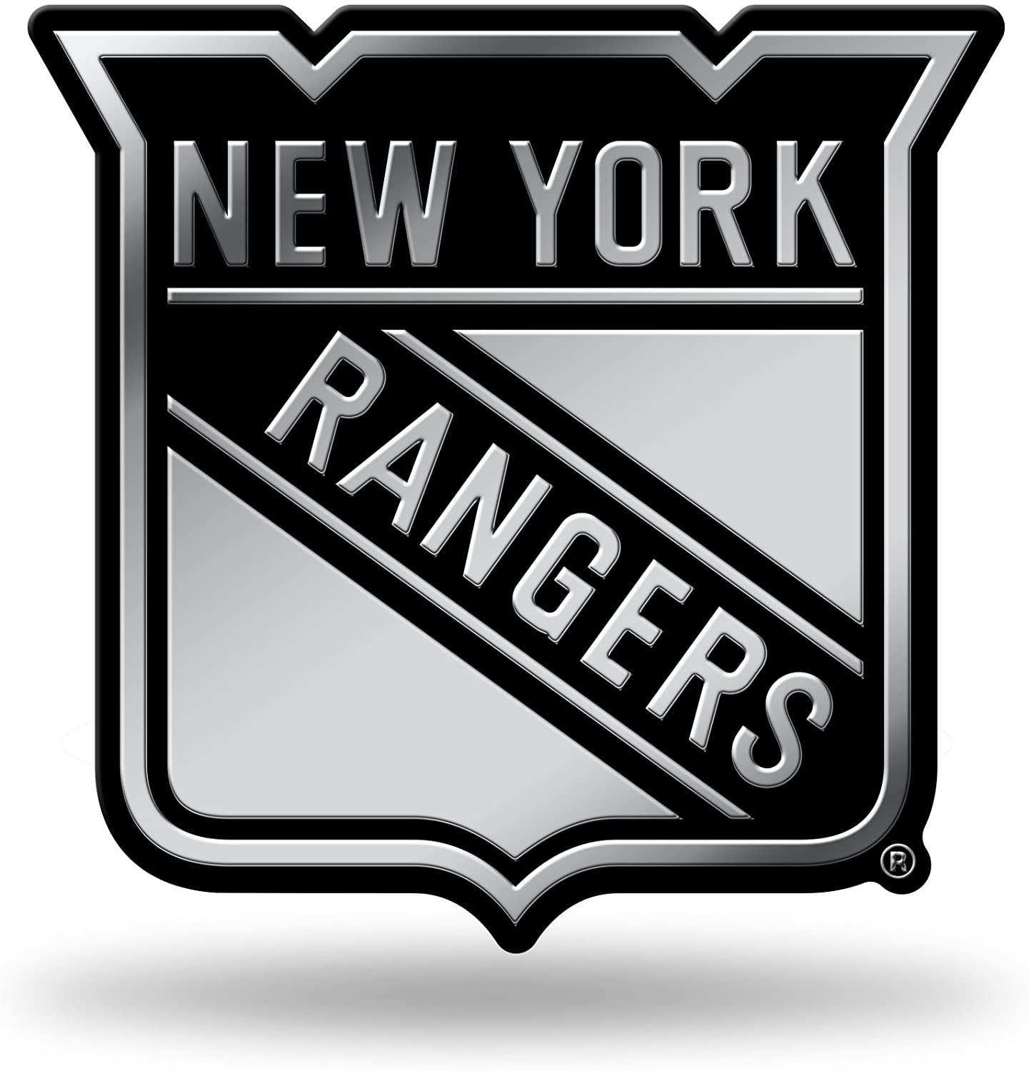 New York Rangers Auto Emblem, Silver Chrome Color, Raised Molded Plastic, 3.5 Inch, Adhesive Tape Backing