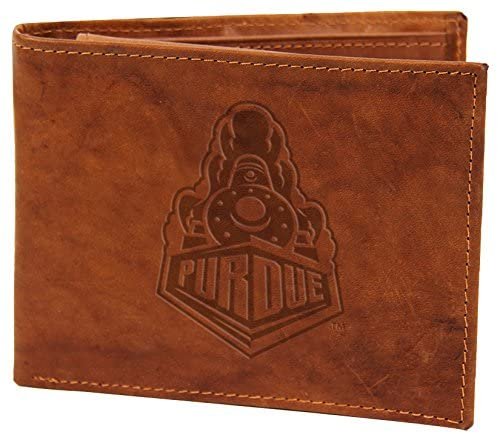 Purdue university Boilermakers Premium Brown Leather Wallet, Bifold Billfold, Embossed Laser Engraved