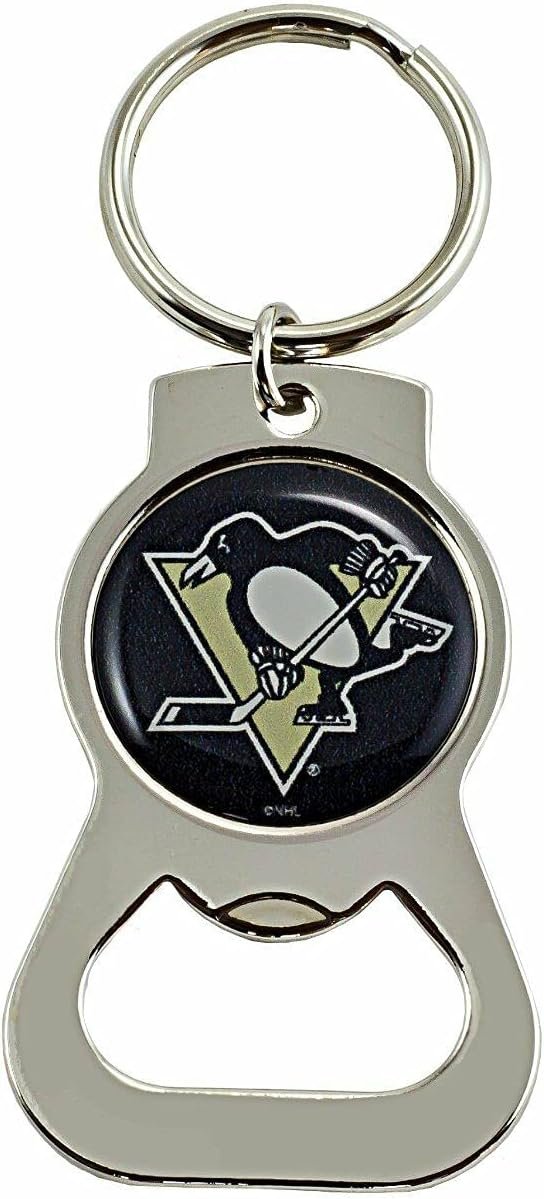 Pittsburgh Penguins Premium Solid Metal Bottle Opener Keychain, Silver Key Ring, Team Logo