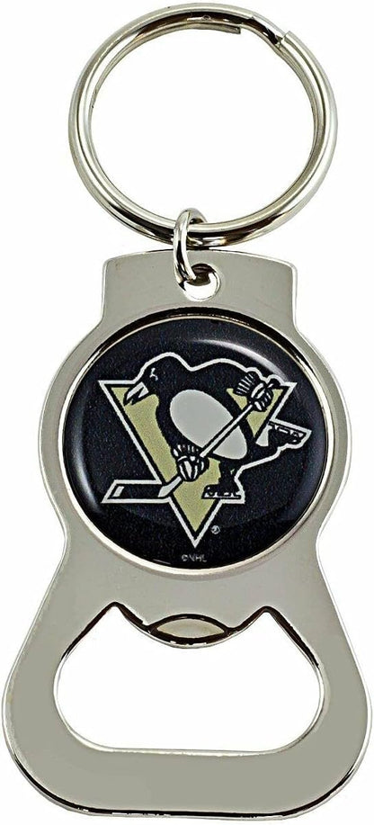 Pittsburgh Penguins Premium Solid Metal Bottle Opener Keychain, Silver Key Ring, Team Logo
