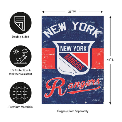 New York Rangers Premium Double Sided Banner Vertical House Flag, Vintage Styling with Retro Logo, 28x44 Inch, Display Stand Sold Seperately, Officially Licensed