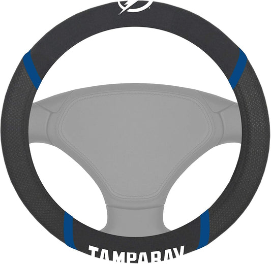 Tampa Bay Lightning Steering Wheel Cover Premium Embroidered Black 15 Inch