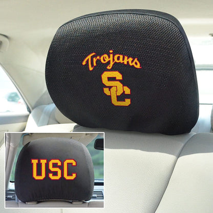 University of Southern California USC Trojans Pair of Premium Auto Head Rest Covers, Embroidered, Black Elastic, 14x10 Inch