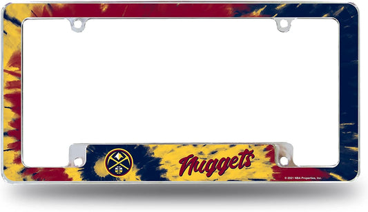 Denver Nuggets Metal License Plate Frame Chrome Tag Cover Tie Dye Design 6x12 Inch