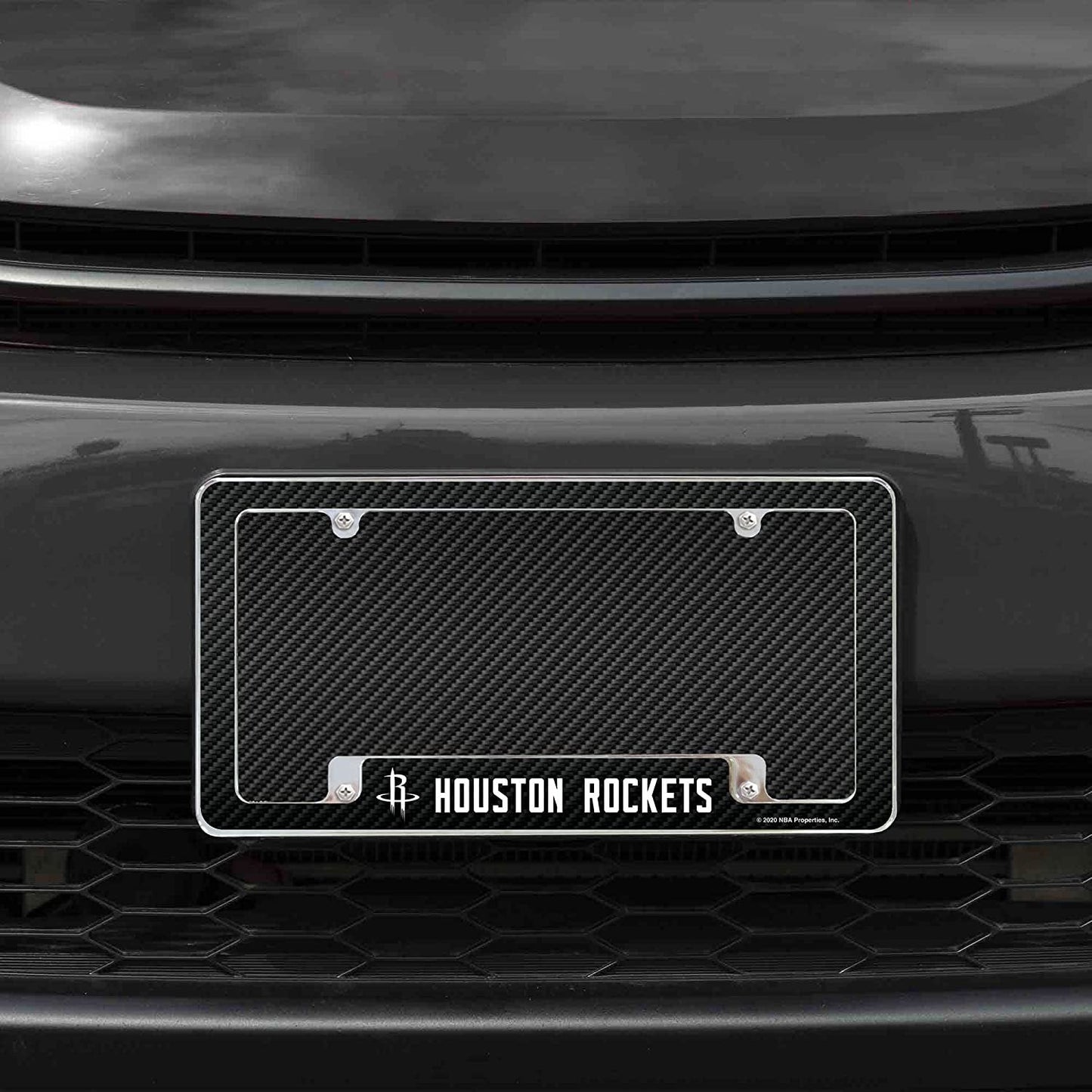 Houston Rockets Metal License Plate Frame Chrome Tag Cover Carbon Fiber Design 6x12 Inch