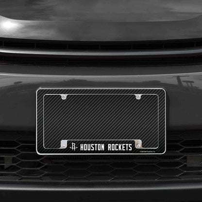 Houston Rockets Metal License Plate Frame Chrome Tag Cover Carbon Fiber Design 6x12 Inch