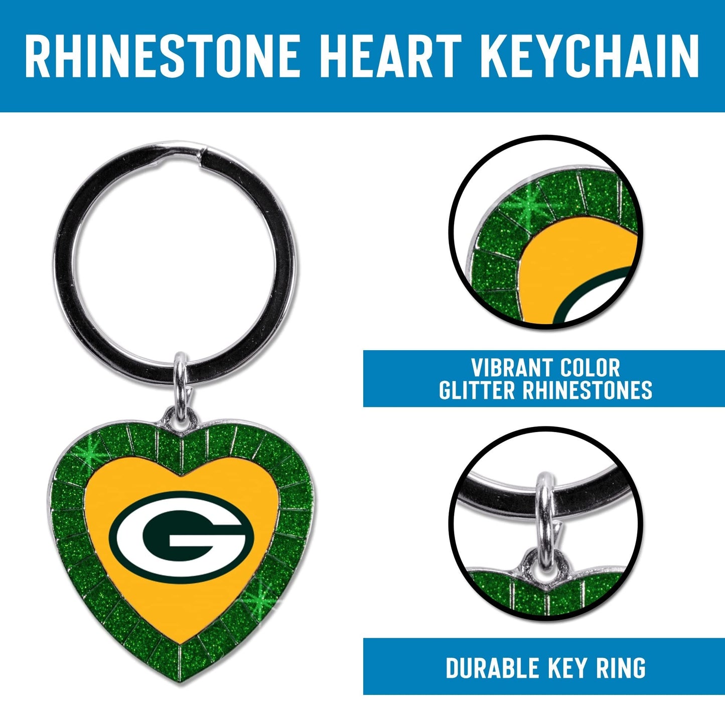 Arizona Cardinals Metal Keychain, Team Color Rhinestone Heart, 3 Inches