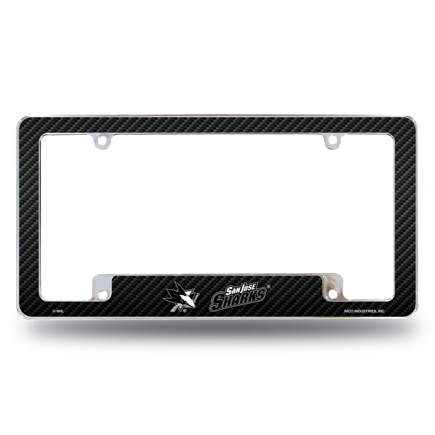San Jose Sharks Metal License Plate Frame Chrome Tag Cover, Carbon Fiber Design, 6x12 Inch