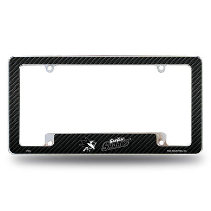 San Jose Sharks Metal License Plate Frame Chrome Tag Cover, Carbon Fiber Design, 6x12 Inch