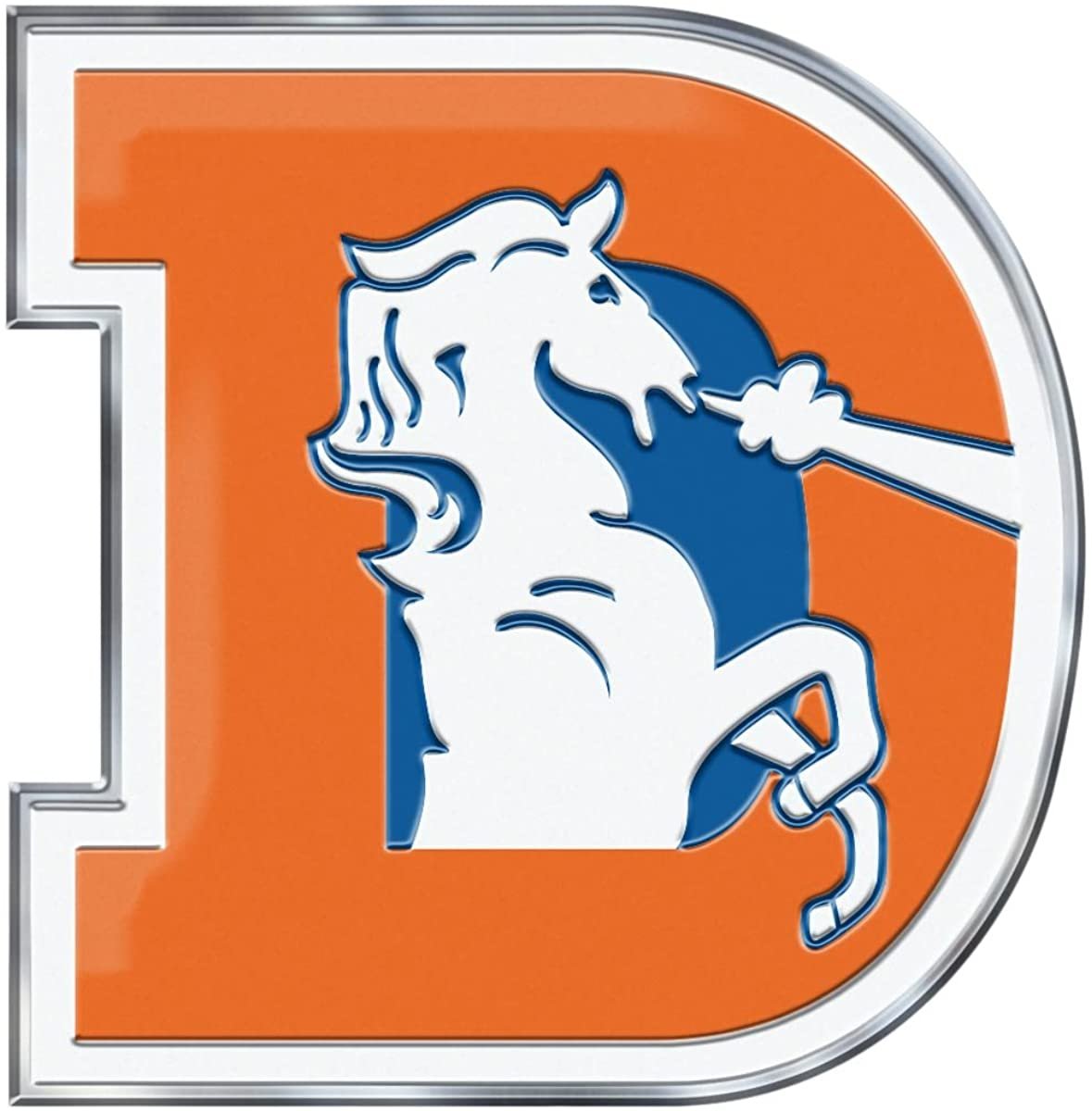 Denver Broncos Premium Aluminum Metal Raised Auto Emblem, Retro Logo, Color Embossed, Full Adhesive Backing
