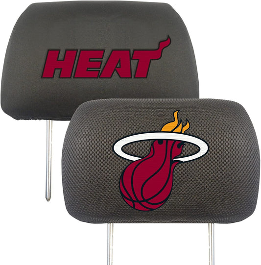 Miami Heat Pair of Premium Auto Head Rest Covers, Embroidered, Black Elastic, 14x10 Inch