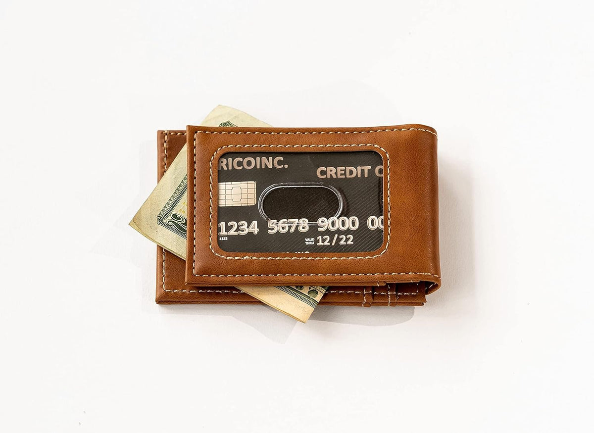 Baltimore Ravens Premium Brown Leather Wallet, Front Pocket Magnetic Money Clip, Laser Engraved, Vegan