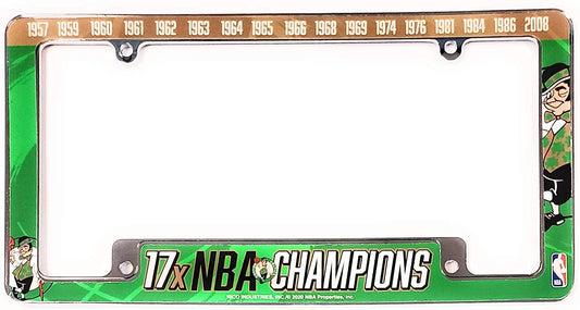 Boston Celtics 17X Champions Metal License Plate Frame Chrome Tag Cover, All Over Design, 12x6 Inch