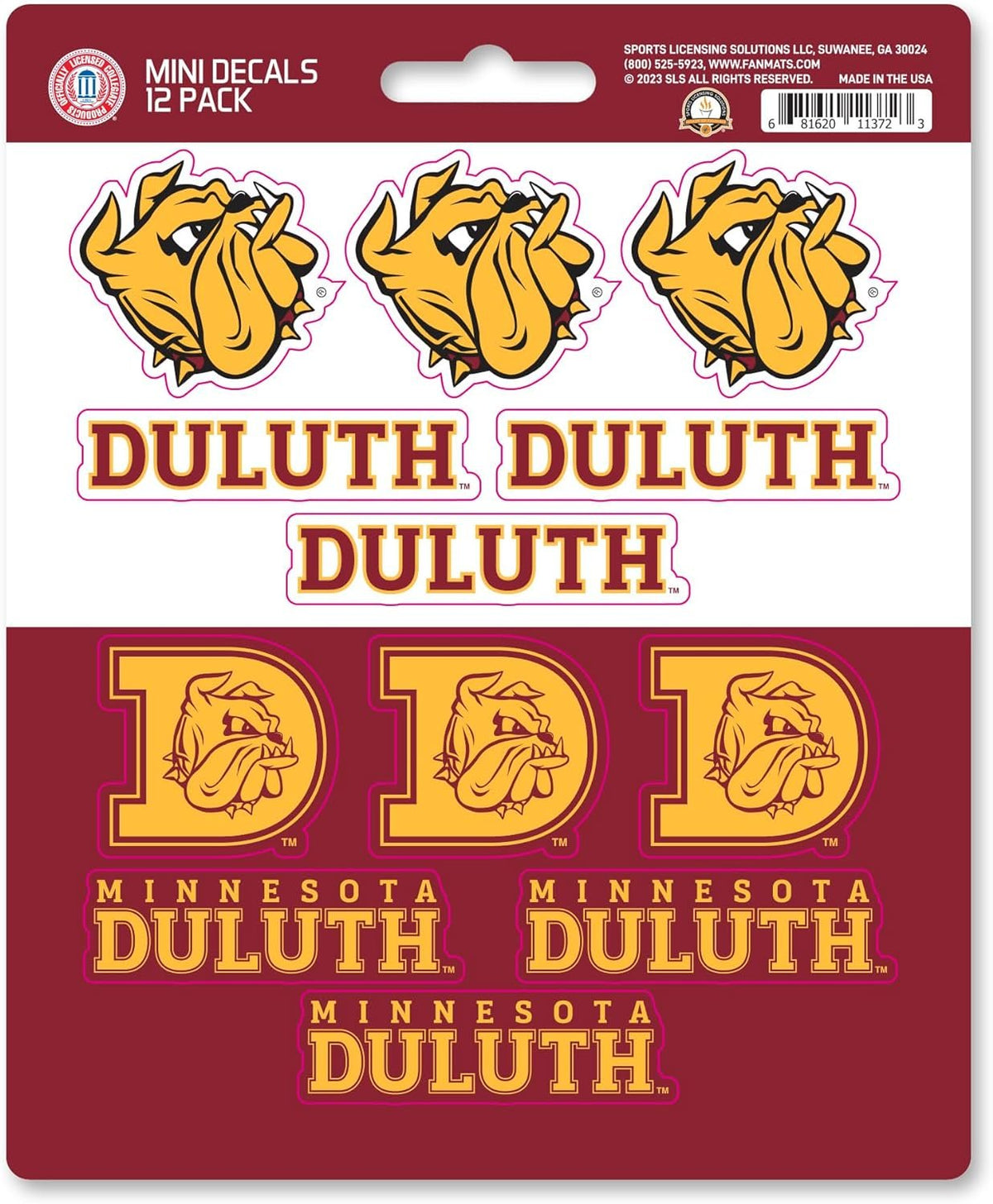University of Minnesota Duluth Bulldogs 12-Piece Mini Decal Sticker Set, 5x6 Inch Sheet, Gift for football fans for any hard surfaces around home, automotive, personal items