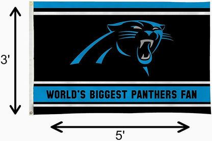 Carolina Panthers 3x5 Feet Flag Banner, World's Biggest Fan, Metal Grommets, Single Sided, Indoor or Outdoor Use