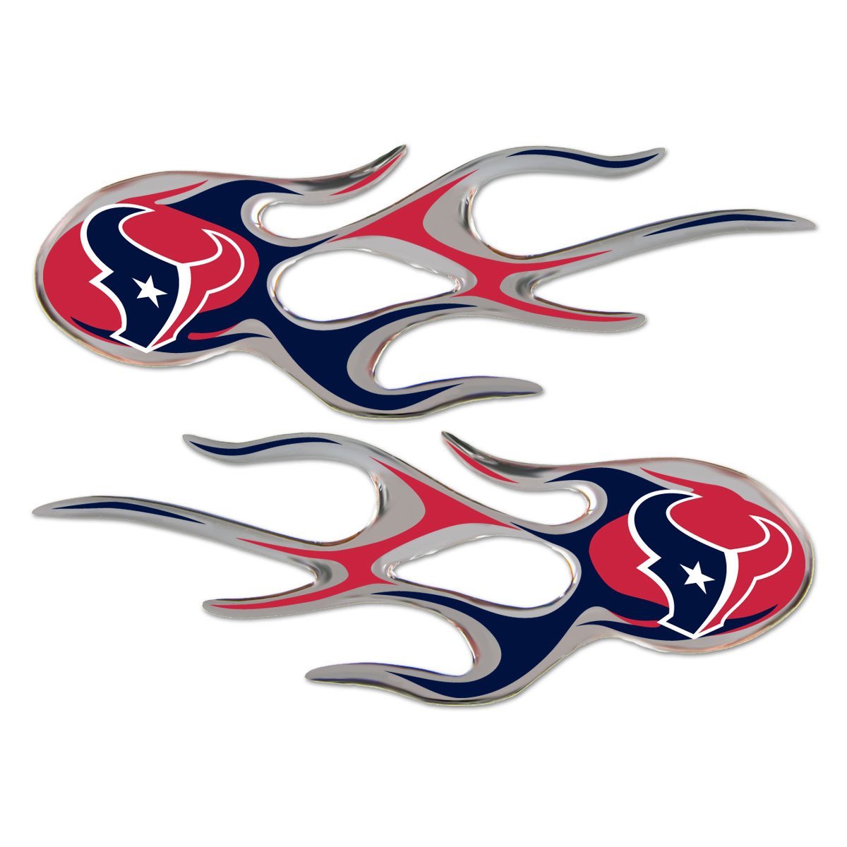 Houston Texans 2-Piece Sticker Decal Set, Drip Molded Plastic Raised Flames Emblem, 2x5 Inch