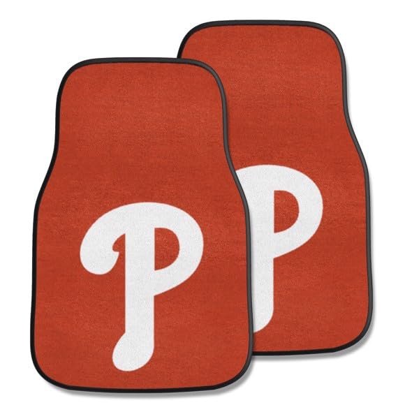 Philadelphia Phillies 2-Piece Vehicle Carpet Mat Set, Front Row Automotive Floor Mats, Non-Slip Backing, 18x27 Inch Each, Team Colors, Officially Licensed
