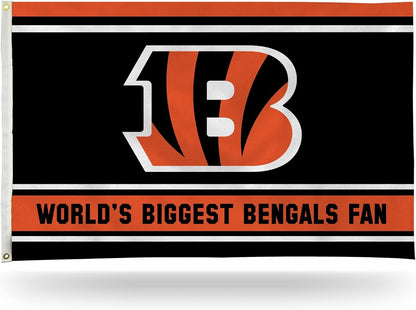 Cincinnati Bengals 3x5 Feet Flag Banner, World's Biggest Fan, Metal Grommets, Single Sided, Indoor or Outdoor Use