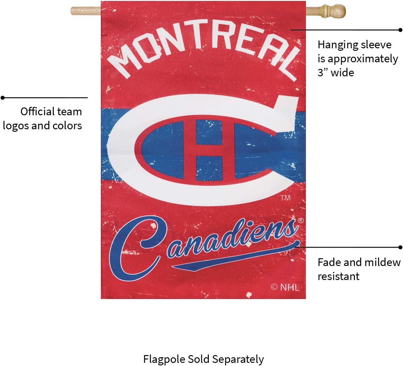 Montreal Canadiens Premium Linen Banner Flag Double Sided 28x44 Inch Vintage Logo Design Outdoor