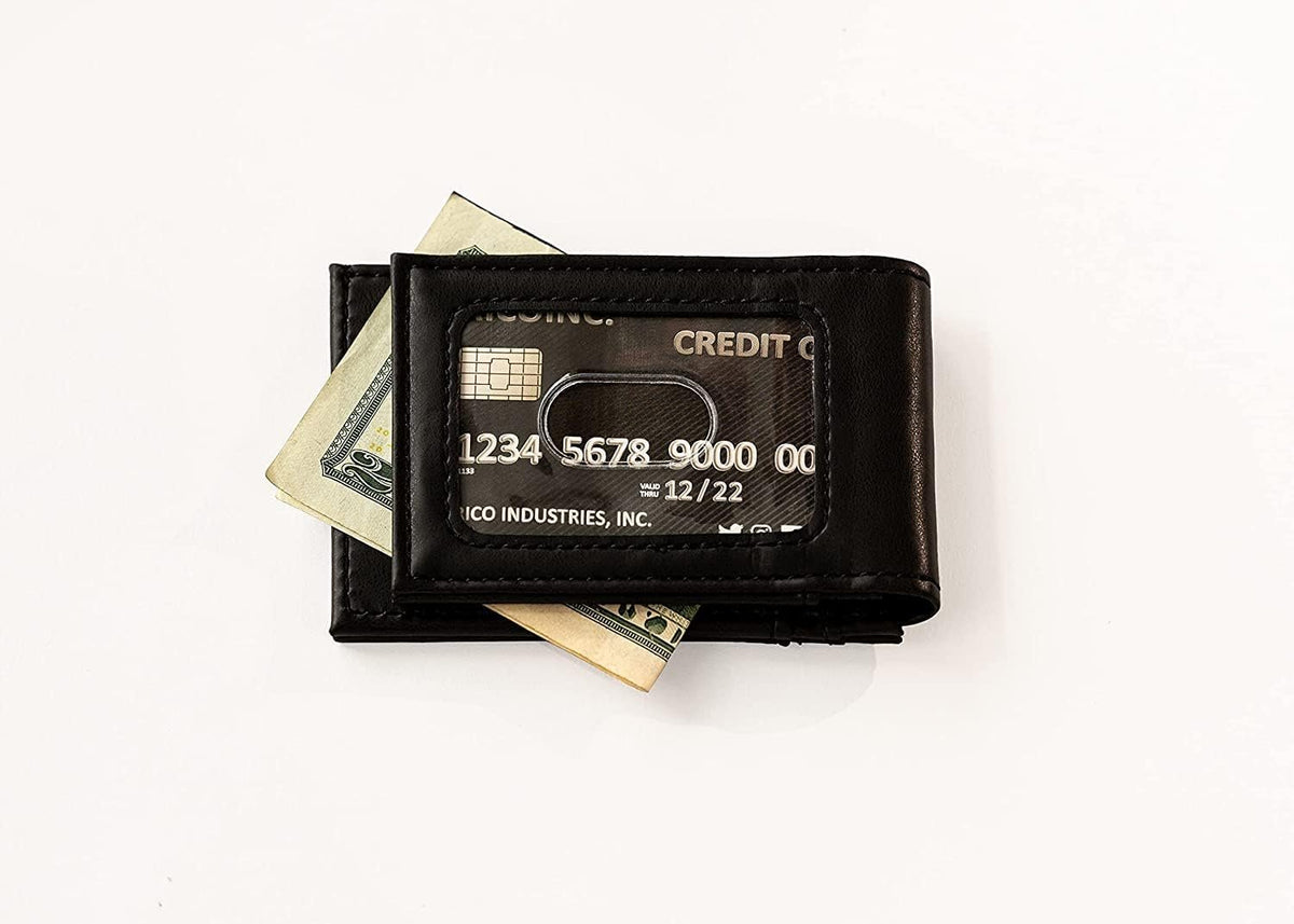 University of Oklahoma Sooners Premium Black Leather Wallet, Front Pocket Magnetic Money Clip, Laser Engraved, Vegan