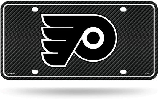 Philadelphia Flyers Metal License Plate Auto Tag, Carbon Fiber Design, 6x12 Inch
