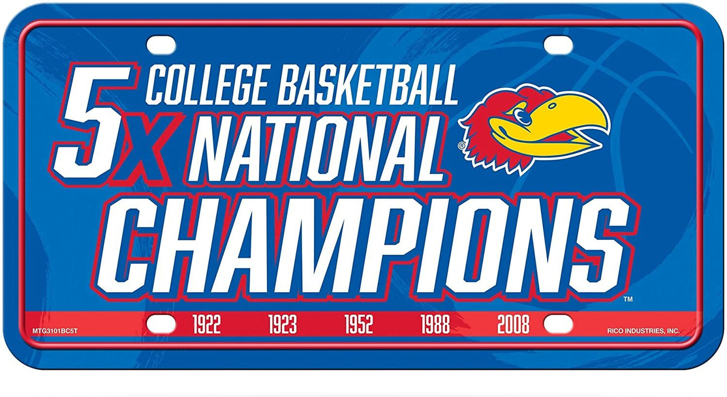 University of Kansas Jayhawks 5X Time Champions Metal Tag License Plate, 6x12 Inch