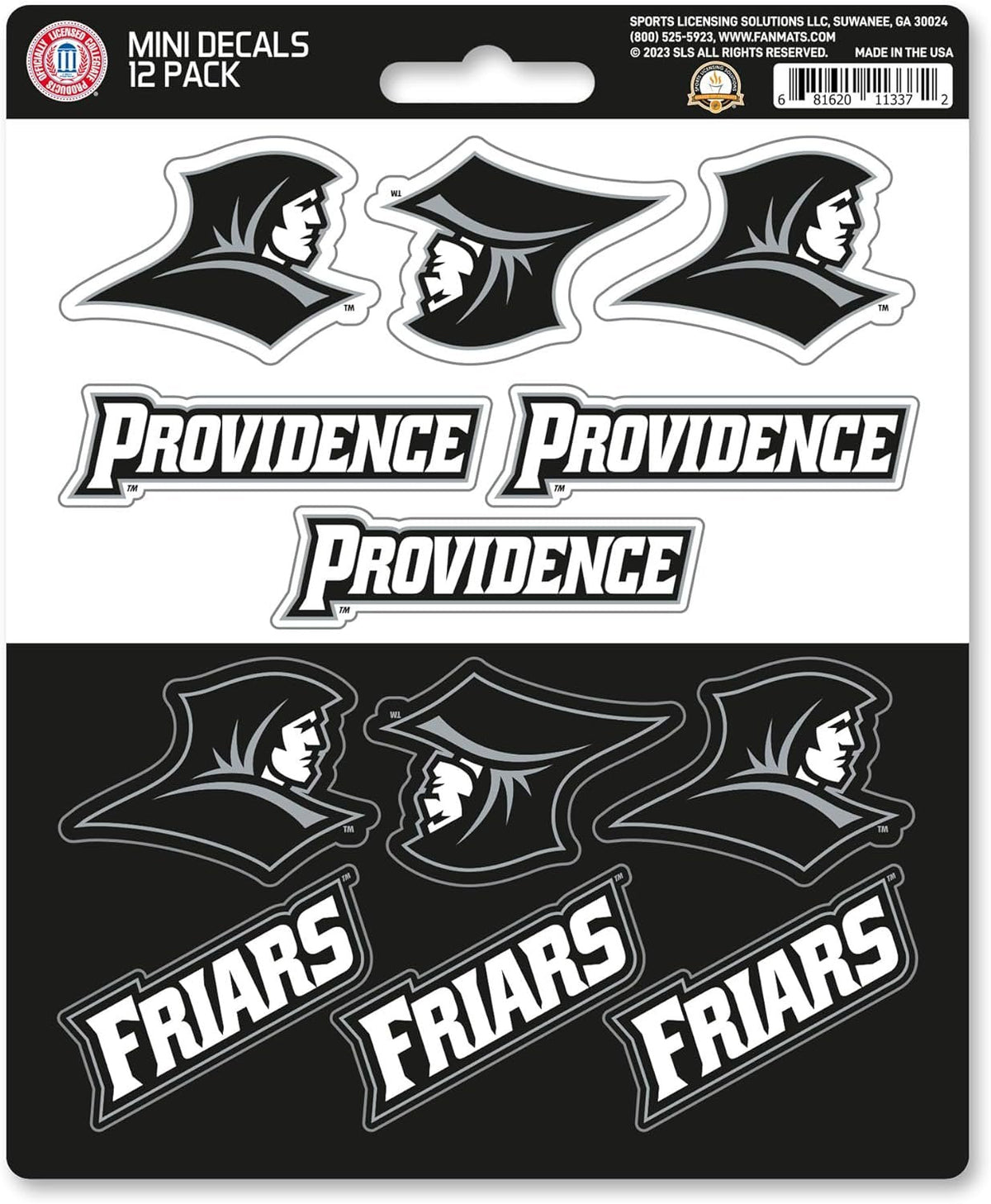 Providence College Friars	 12-Piece Mini Decal Sticker Set, 5x6 Inch Sheet, Gift for football fans for any hard surfaces around home, automotive, personal items