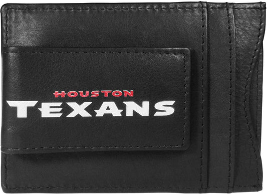 Houston Texans Black Leather Wallet, Front Pocket Magnetic Money Clip, Printed Logo
