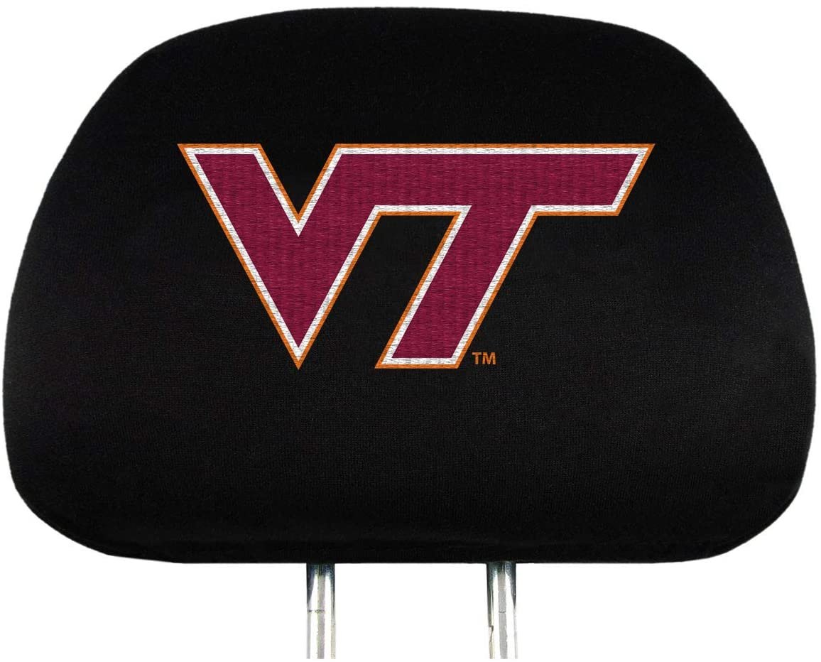 Virginia Tech Hokies Premium Pair of Auto Head Rest Covers, Black, Elastic, 10x14 Inch