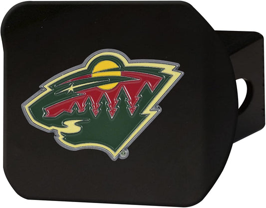 Minnesota Wild Solid Metal Black Hitch Cover with Color Metal Emblem 2 Inch Square Type III