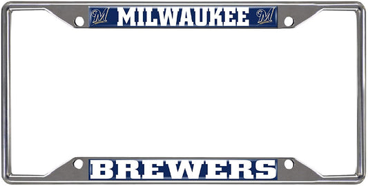 Milwaukee Brewers Metal License Plate Frame Tag Cover Chrome 6x12 Inch