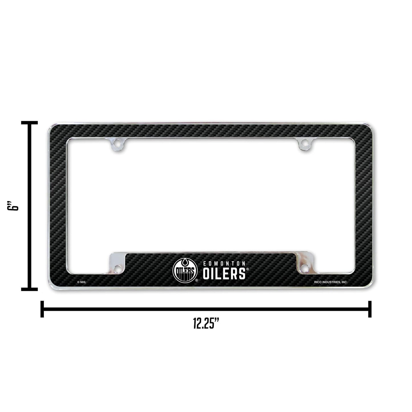 Edmonton Oilers Metal License Plate Frame Chrome Tag Cover, Carbon Fiber Design, 6x12 Inch