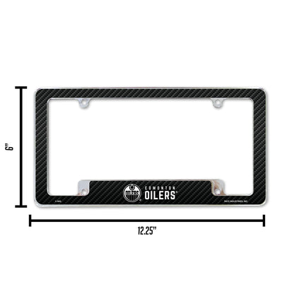 Edmonton Oilers Metal License Plate Frame Chrome Tag Cover, Carbon Fiber Design, 6x12 Inch