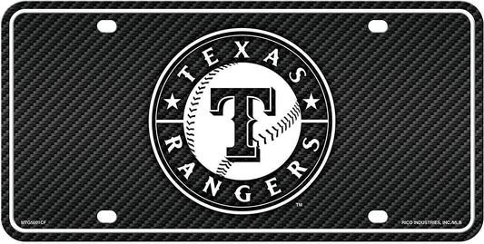 Texas Rangers Metal Auto Tag License Plate, Carbon Fiber Design, 6x12 Inch