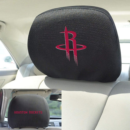 Houston Rockets Pair of Premium Auto Head Rest Covers, Embroidered, Black Elastic, 14x10 Inch
