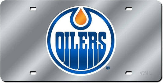 Edmonton Oilers Premium Laser Cut Tag License Plate, Mirrored Acrylic Inlaid, 12x6 Inch