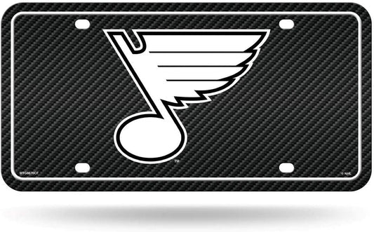 St Louis Blues Metal License Plate Auto Tag, Carbon Fiber Design, 6x12 Inch