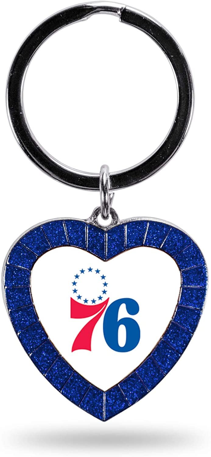 NBA Philadelphia 76ers NBA Rhinestone Heart Colored Keychain, Royal, 3-inches in length