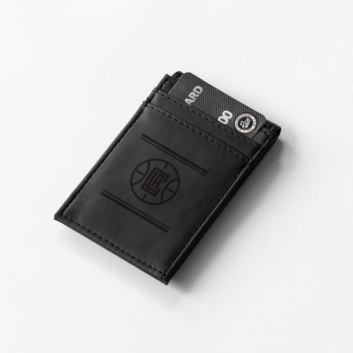 Los Angeles Clippers Premium Black Leather Wallet, Front Pocket Magnetic Money Clip, Laser Engraved, Vegan