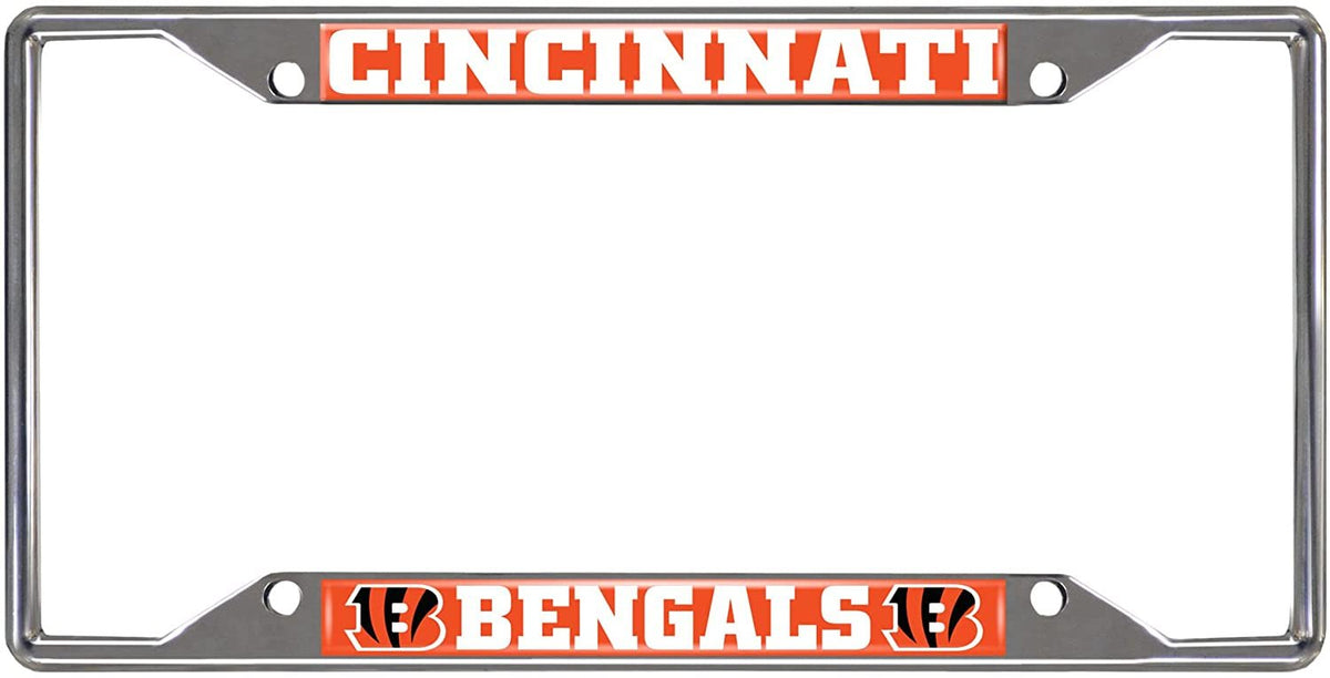 Cincinnati Bengals Chrome Metal License Plate Frame Tag Cover, 6x12 Inch