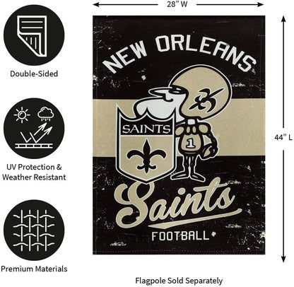 New Orleans Saints Premium House Flag Banner, Double Sided, Retro Vintage Style, Linen, 28x44 Inch