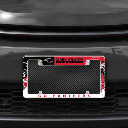Clark Atlanta University Panthers Metal License Plate Frame Tag Cover, All Over Design, EZ View, Heavy Duty, 12x6 Inch